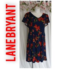 Lane Bryant Navy Dress with Red Floral Print Retail $89.95